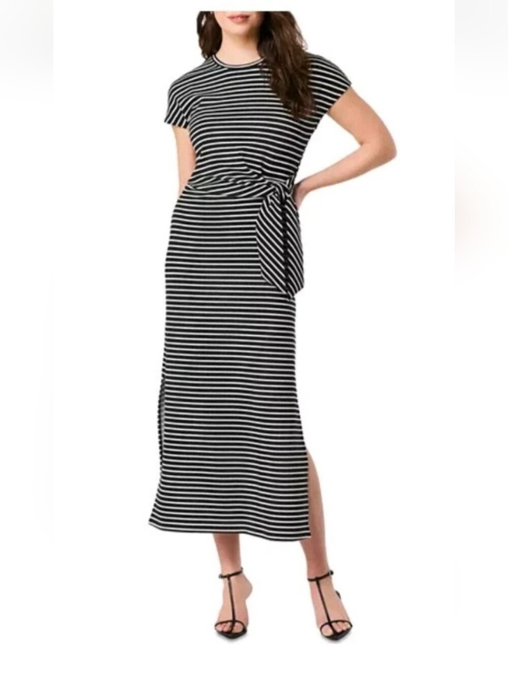 NEW Spanx Rich AirEssentials Tie-Waist Tank Maxi Dress Black Stripe Large  NWT